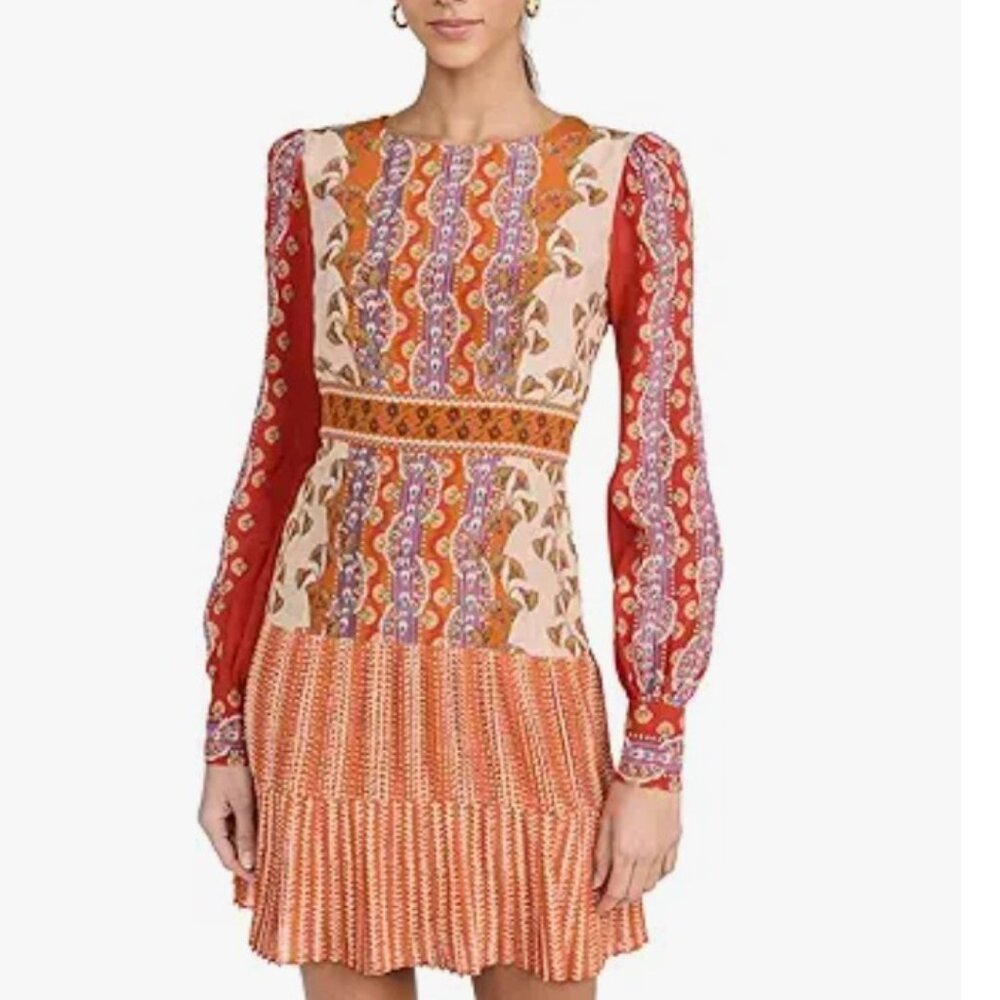 SALONI Women's Vera Mini Dress, Papyrus Pillar Plmt, Orange, Print, 4